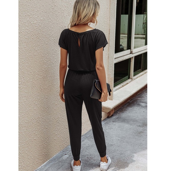 Casual Black Jumpsuit Drawstring Waist - Picture 6 of 17